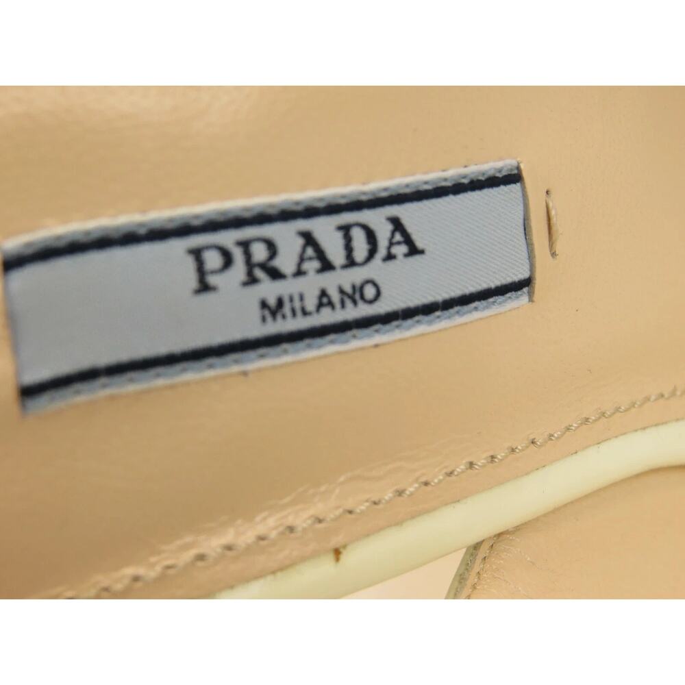 NIB PRADA 1Z647D WHITE PATENT LEATHER WOOD PLATFORM SANDALS PUMPS 40.5 ITALY - Picture 9 of 11